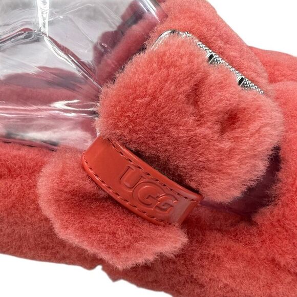 UGG Fuzz Yeah Sheepskin Sherpa Double Buckle Sandals Coral Pink Size 9 - Picture 9 of 11